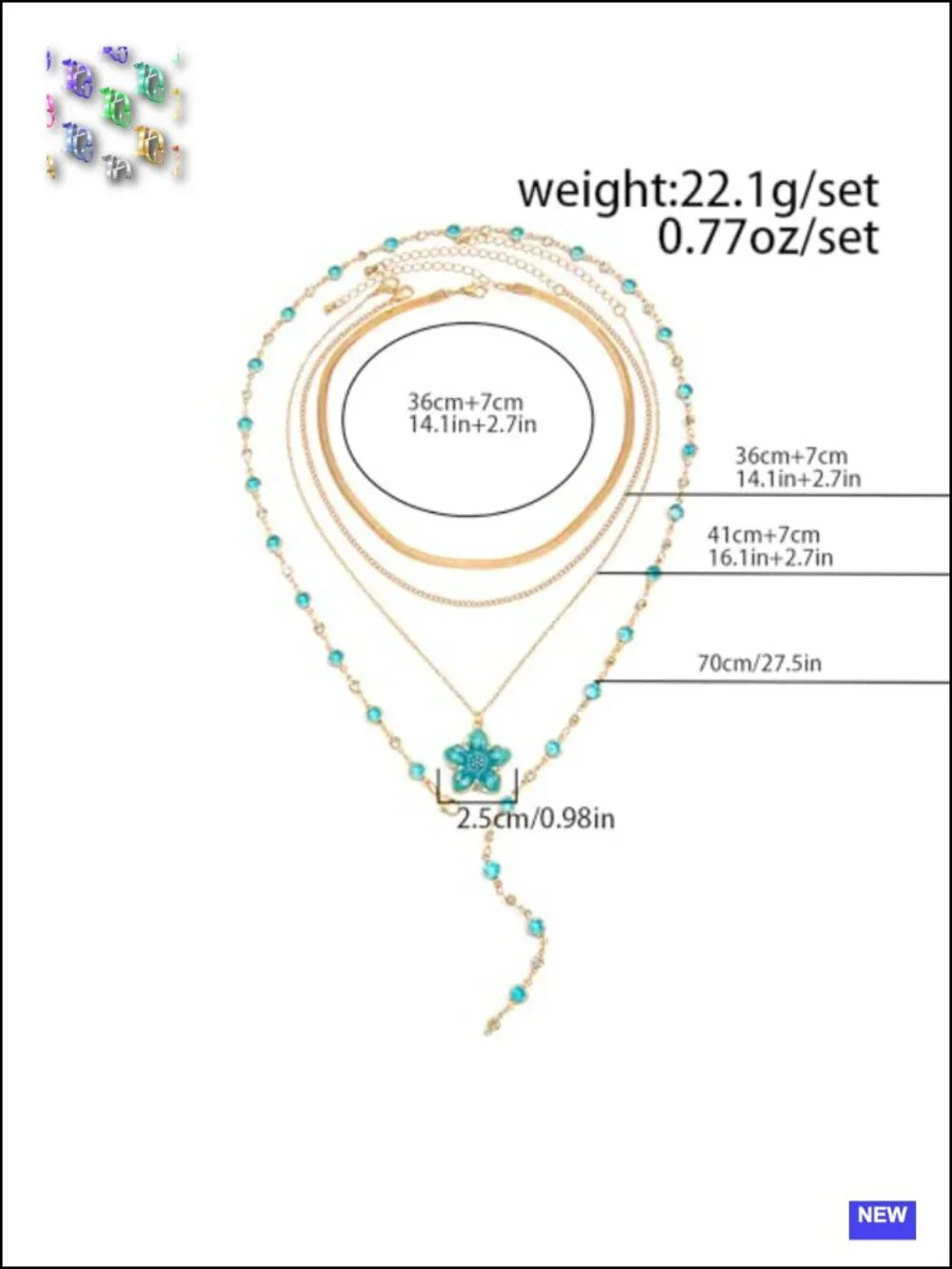 Gold Layered Floral Y-Shape Crystal Bead Choker Necklace Set Boho Statement